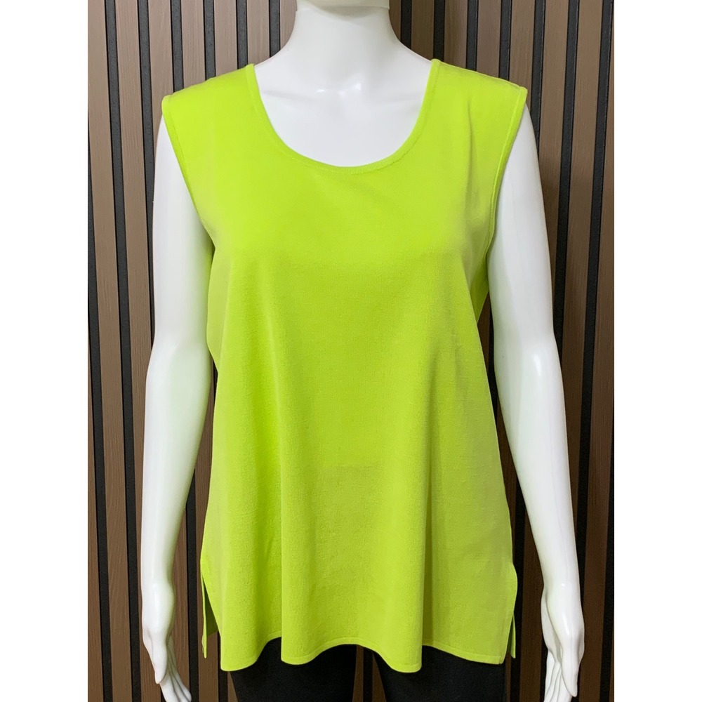 Ming Wang Women Lime Green Sleeveless Knit Scoop Neck Tank Top XL RN 73924